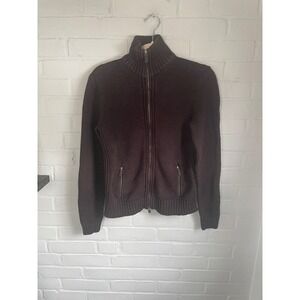 Lauren Ralph Lauren Womens Brown Cotton Full Zip Shaker Knit Cardigan Sweater M